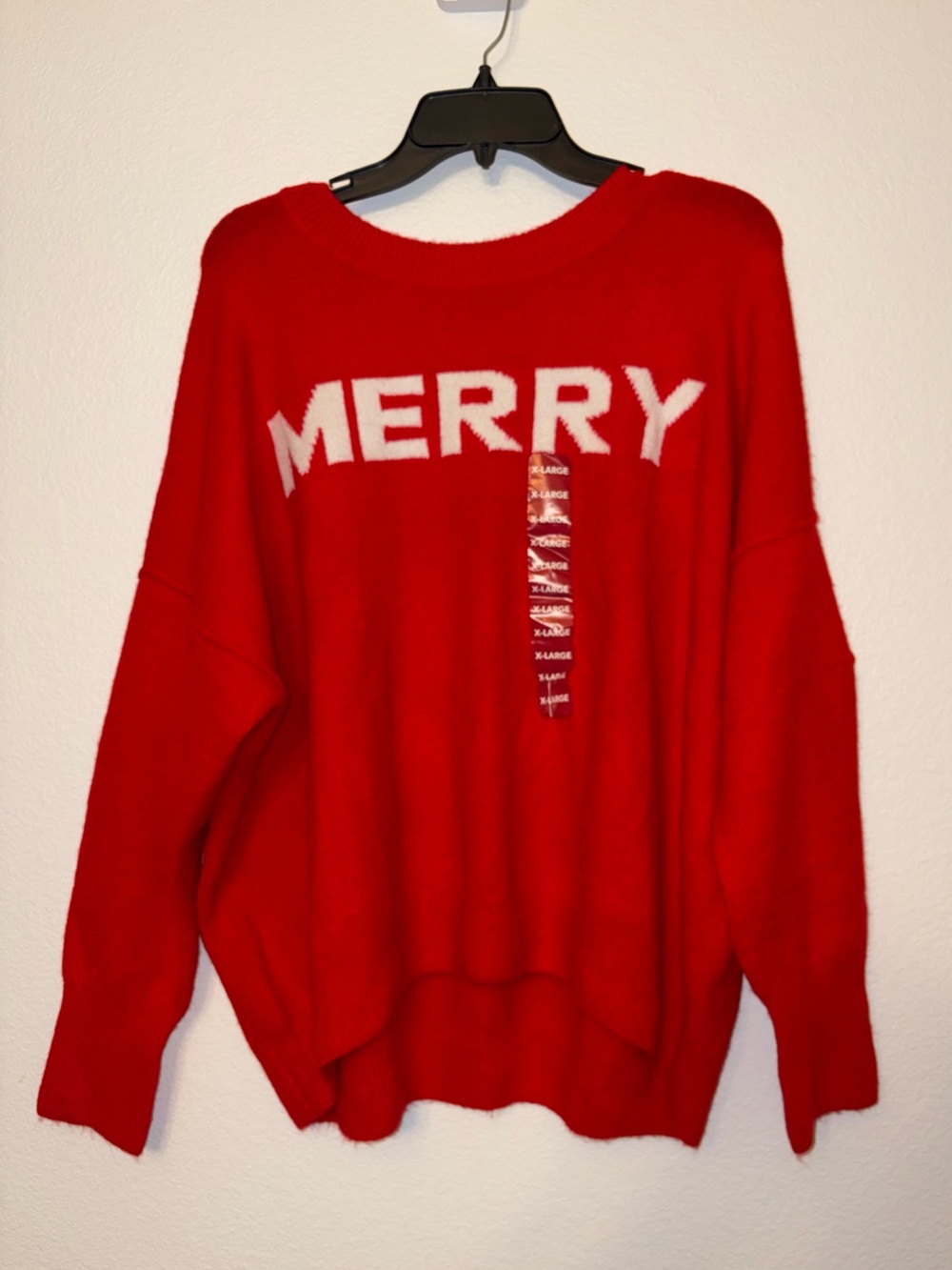 Vince Camuto Red MERRY Holiday Crewneck Knit Sweater XL NWT
